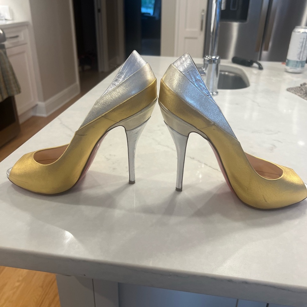 5 inch high Peep-Toe Metallic Gold/Silver Heels